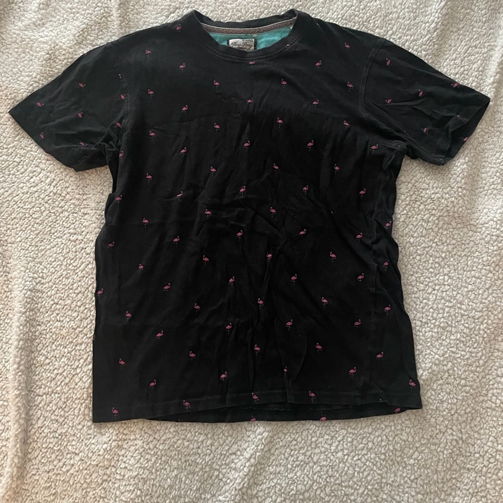 Black Tee with Pink Flamingo Pattern